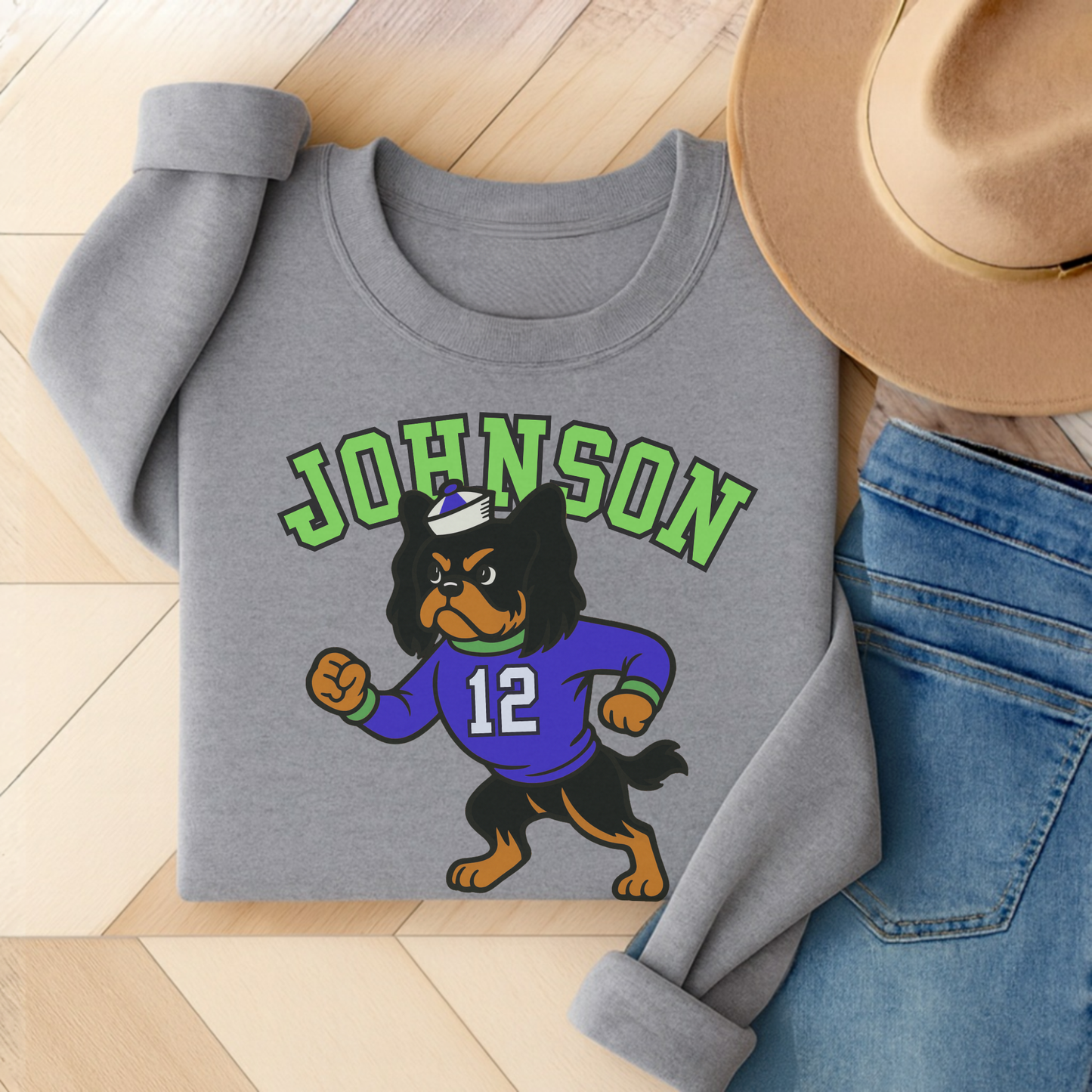 Black Tan Cavalier College Mascot Sweatshirt Sport Grey