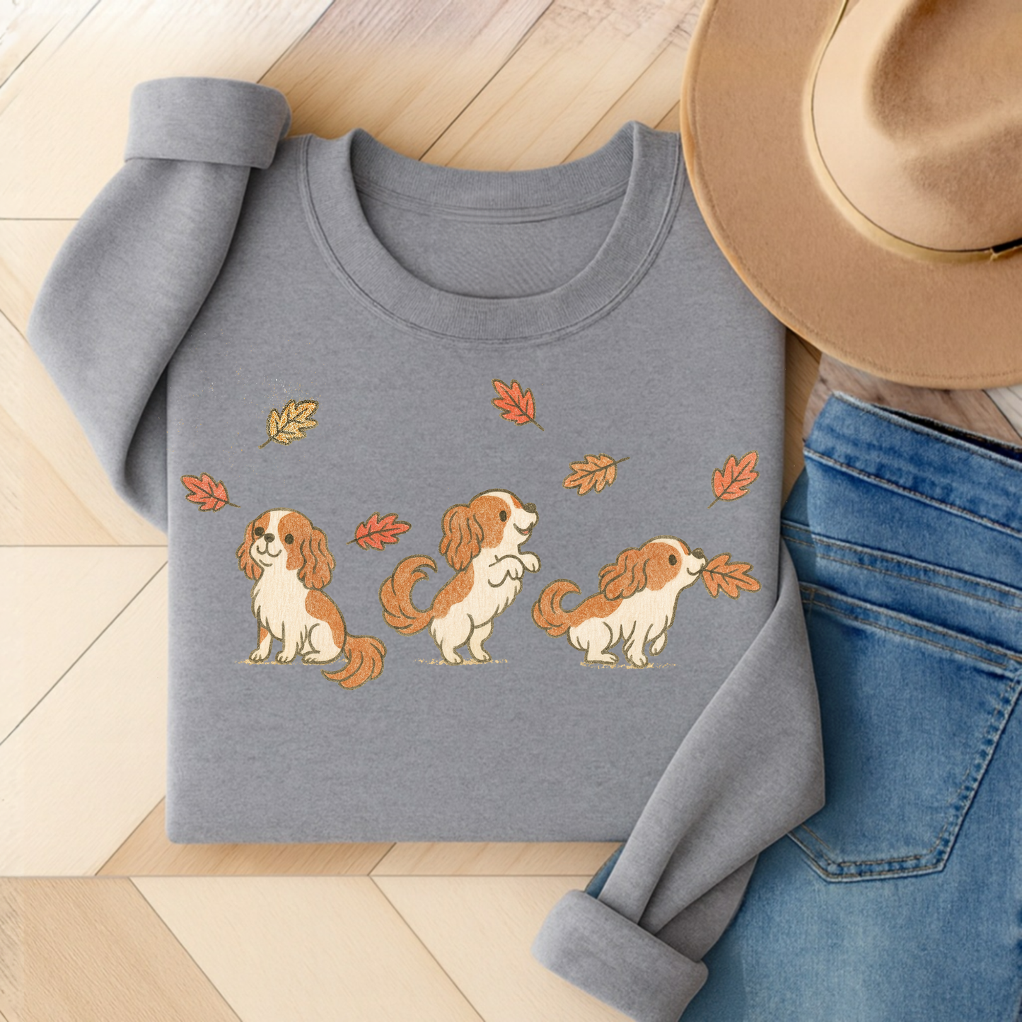 Blenheim Cavalier Chasing Leaves Sweatshirt Sport Grey