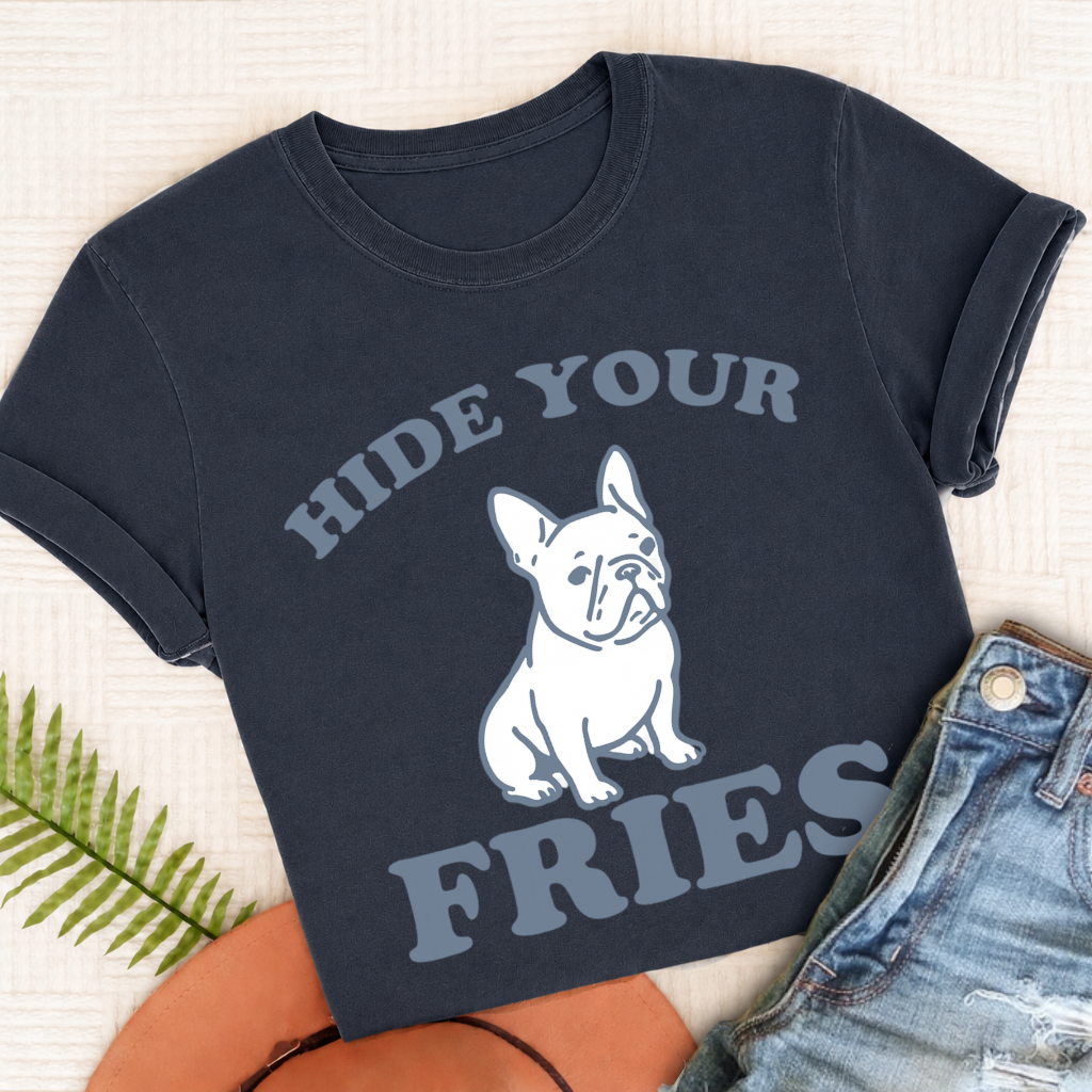 French Bulldog Funny Hide Your Fries Unisex TShirt True Navy