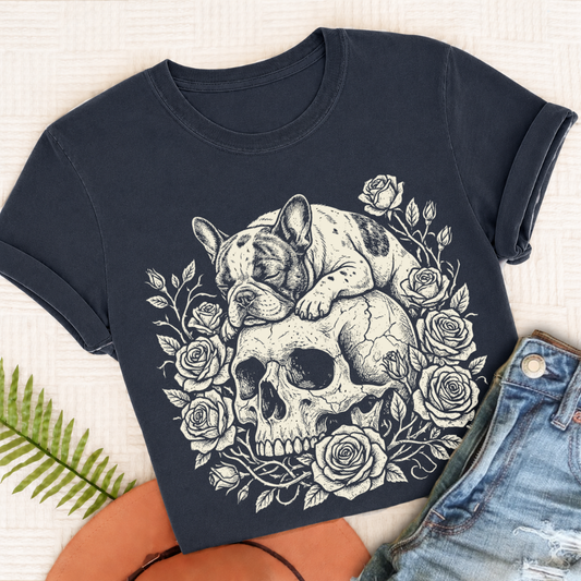 French Bulldog Memento Mori Unisex TShirt Navy