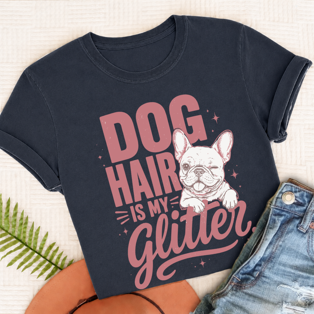 French Bulldog Glitter Dog Hair Unisex TShirt True Navy