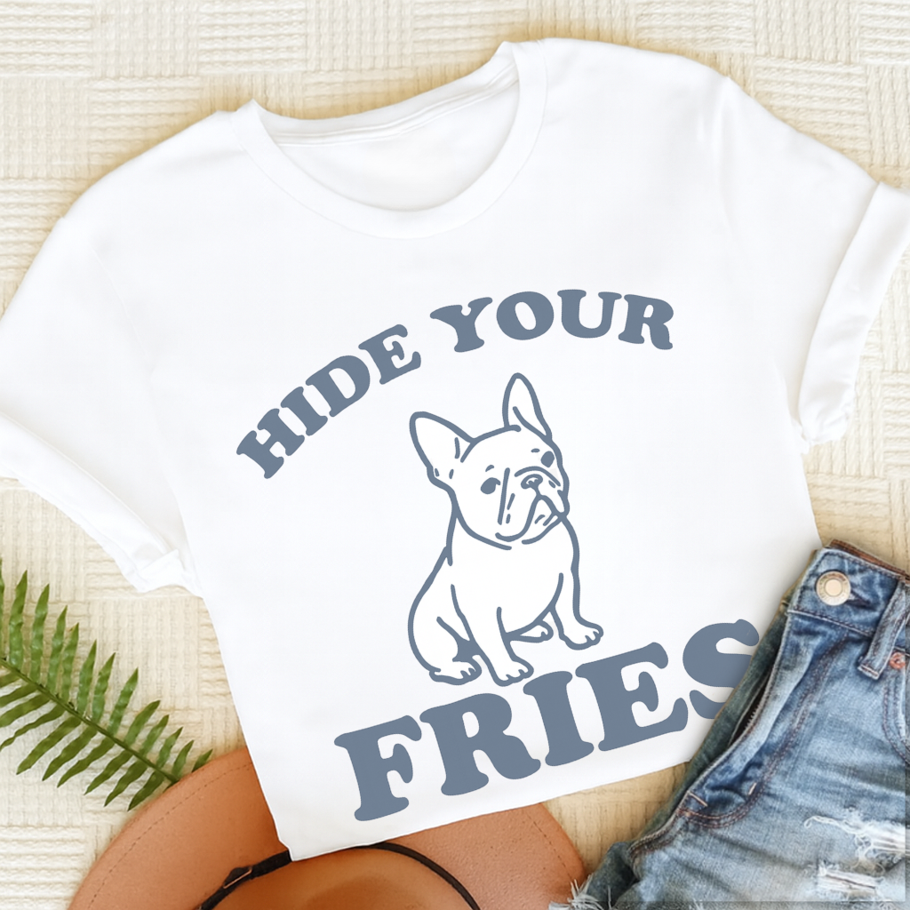 French Bulldog Funny Hide Your Fries Unisex TShirt White