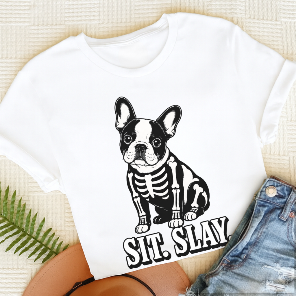 Custom Frenchie Skeleton Halloween Unisex TShirt White