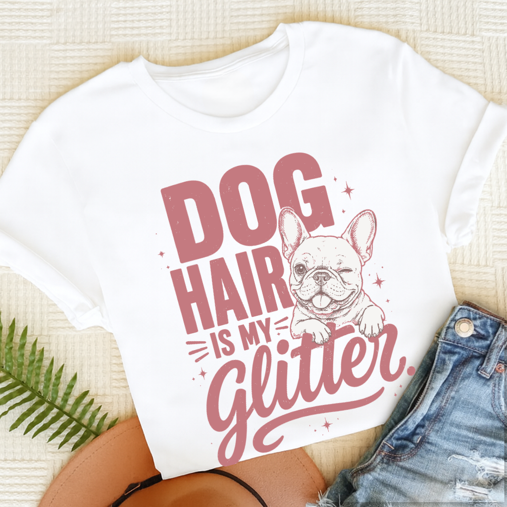 French Bulldog Glitter Dog Hair Unisex TShirt White