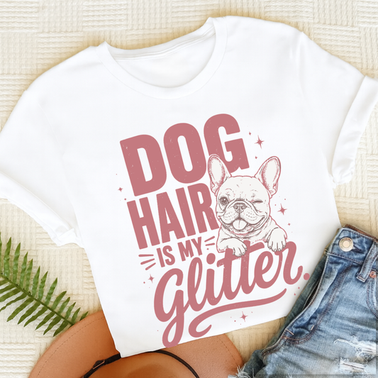 French Bulldog Glitter Dog Hair Unisex TShirt White