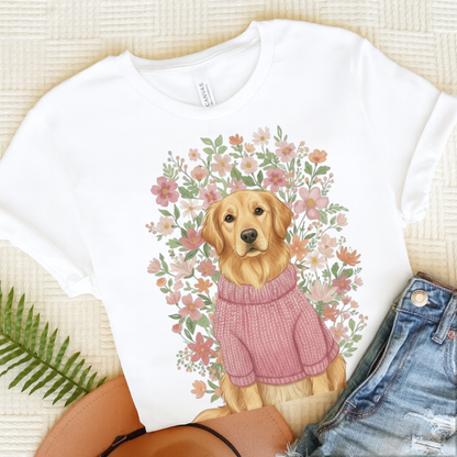 Golden Retriever Bouquet Tshirt White
