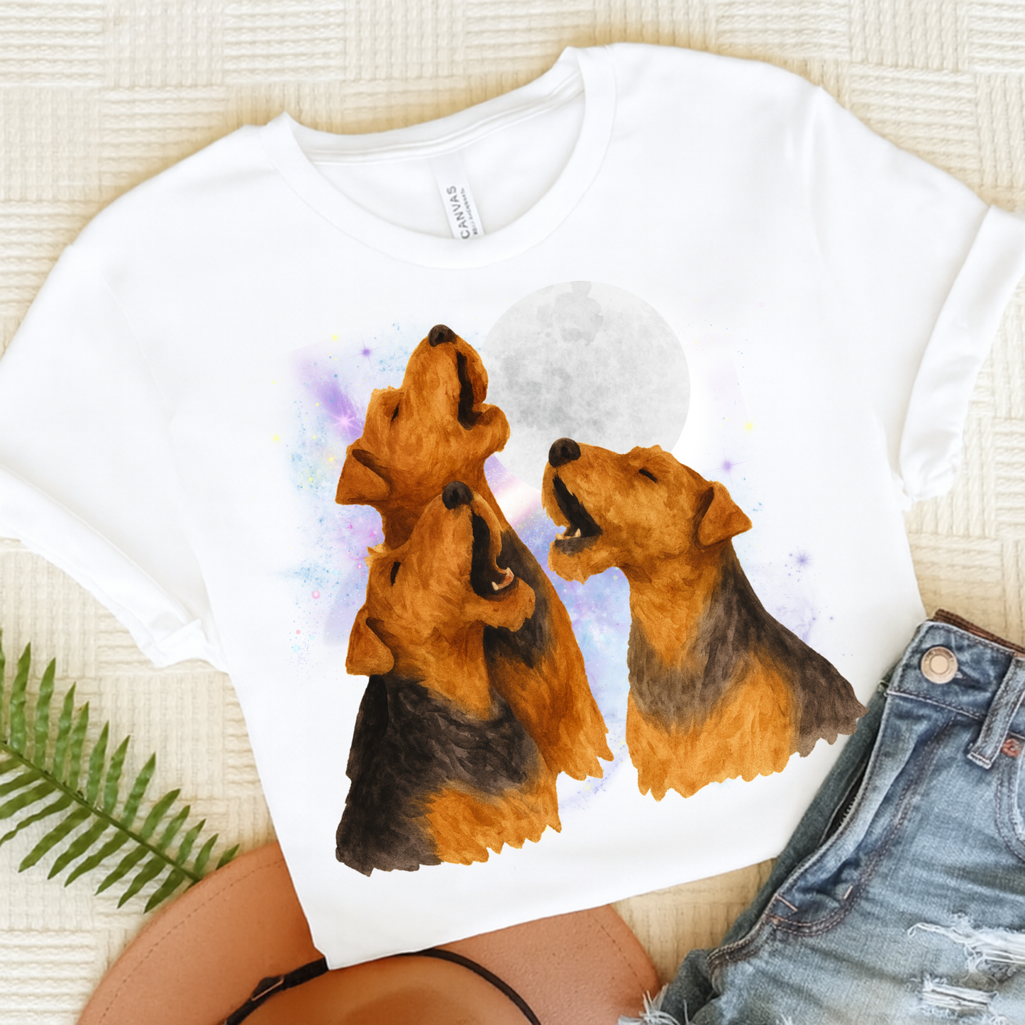 Airedale Terrier Howling TShirt White