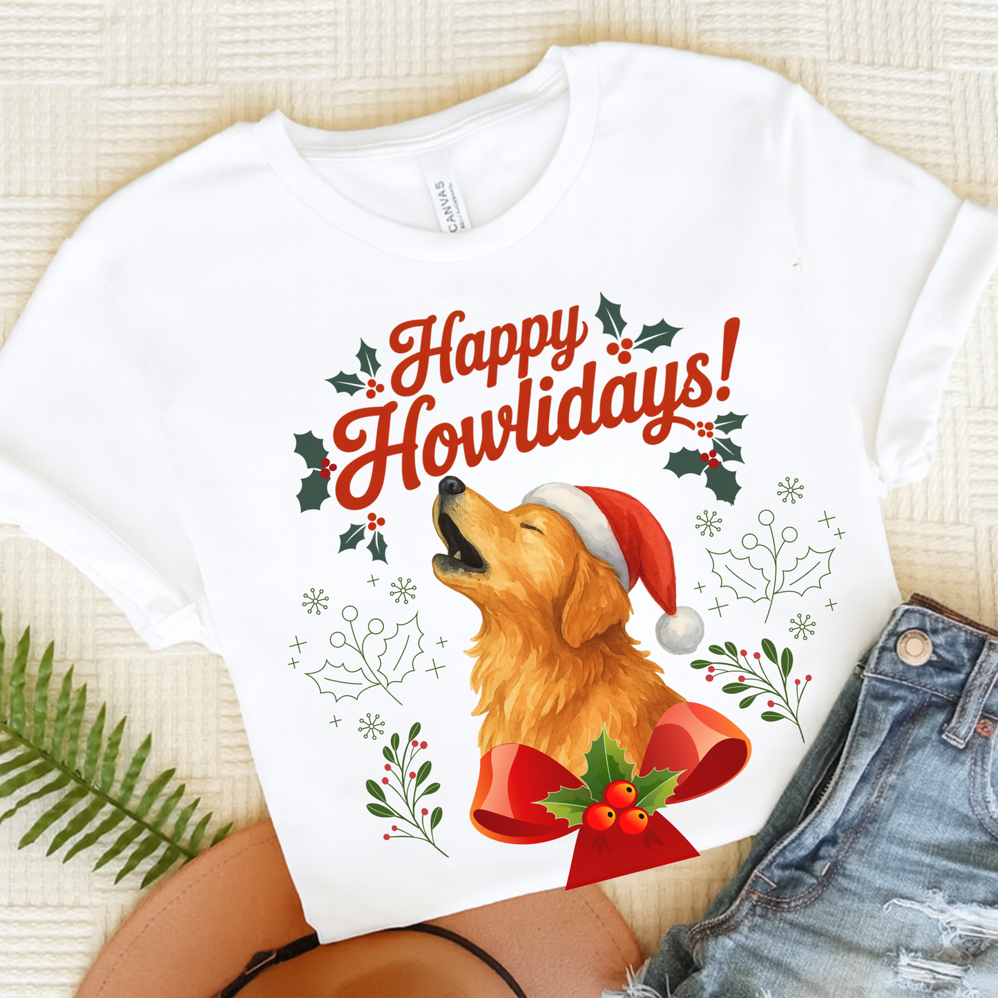 Golden Retriever Happy Howlidays TShirt White