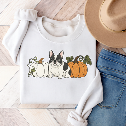 Piebald Frenchie Pupkin Unisex Sweatshirt White