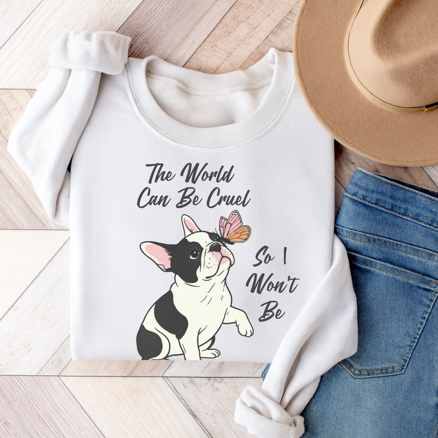 Cruel World Piebald Frenchie Sweatshirt White