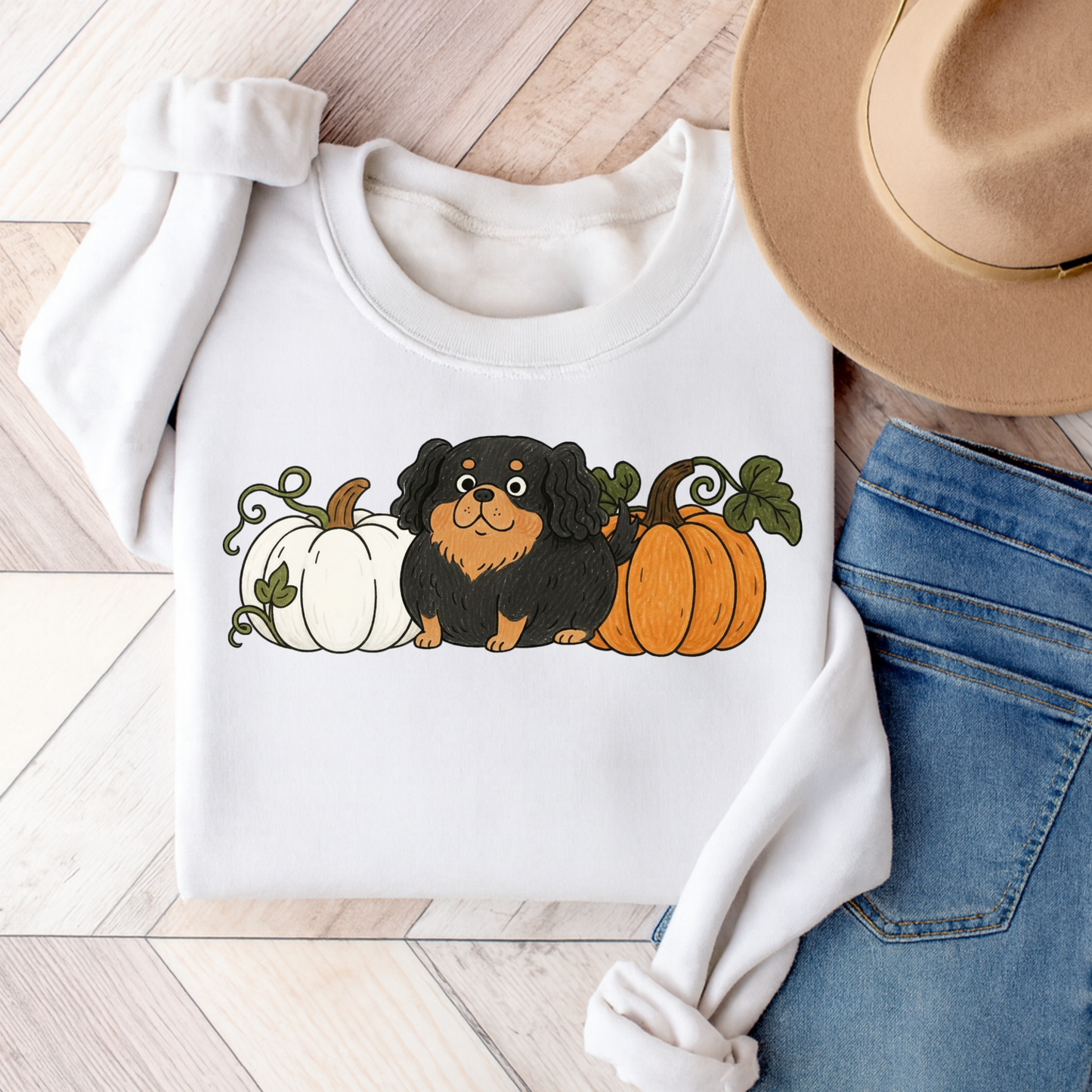 Black Tan Cavalier Pupkin Unisex Sweatshirt White