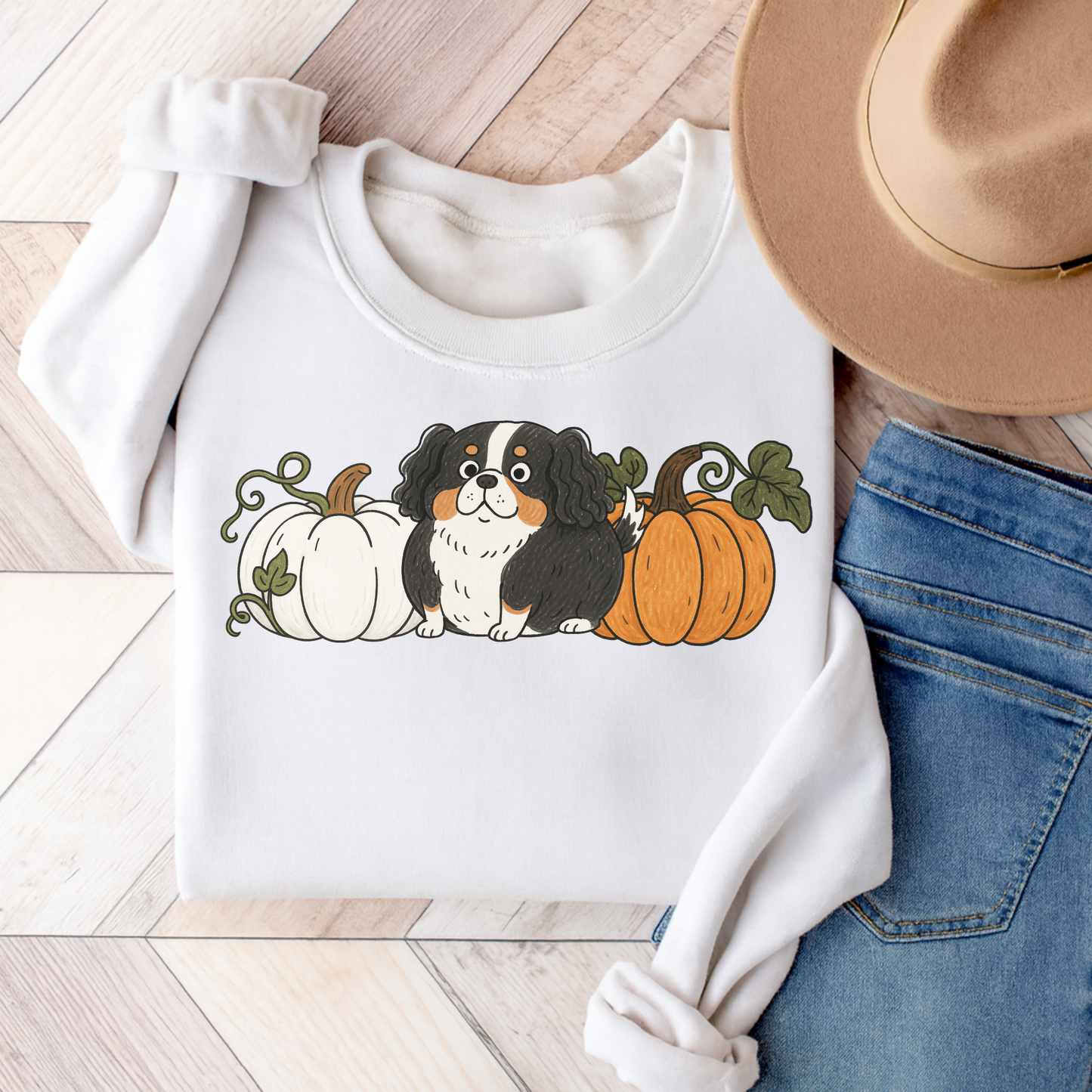 Tricolor Cavalier Pupkin Unisex Sweatshirt White