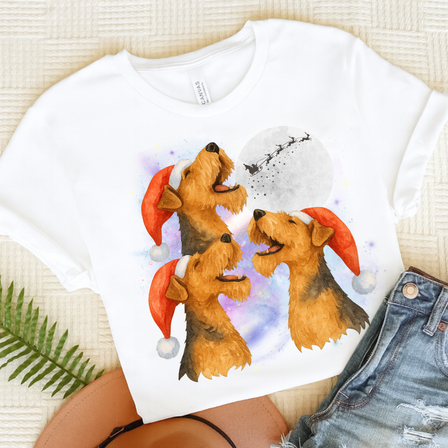 Airedale Terrier Christmas Howliday TShirt White