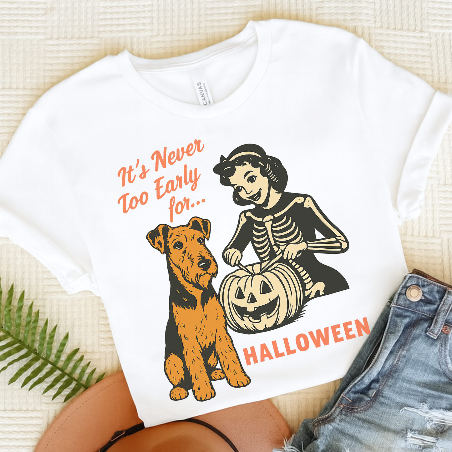 Airedale Terrier Early Halloween TShirt White