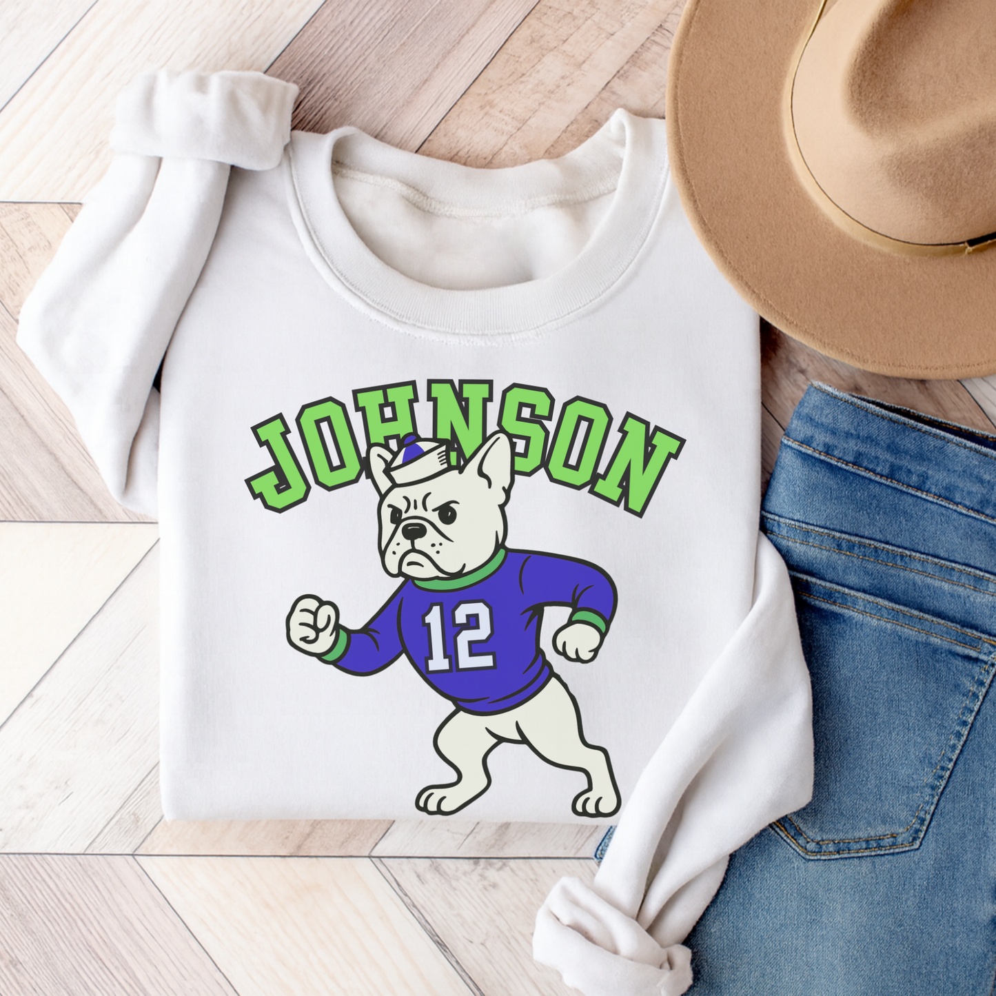 White Frenchie College Mascot Sweatshirt White