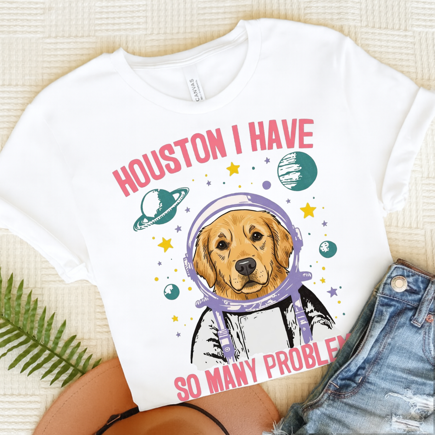 Golden Retriever Houston Space TShirt White