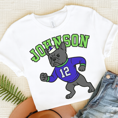 Black Frenchie College Mascot TShirt White