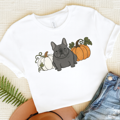 Black Frenchie Pupkin Unisex Tshirt White