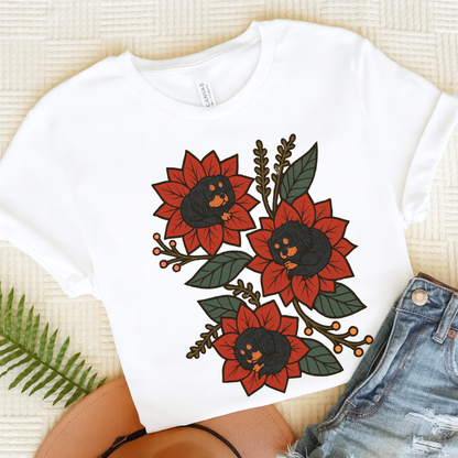 Black Tan Cavalier Holiday Flowers Sleeping TShirt White
