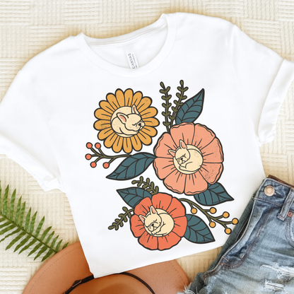 White Frenchie Sleeping Flowers TShirt White
