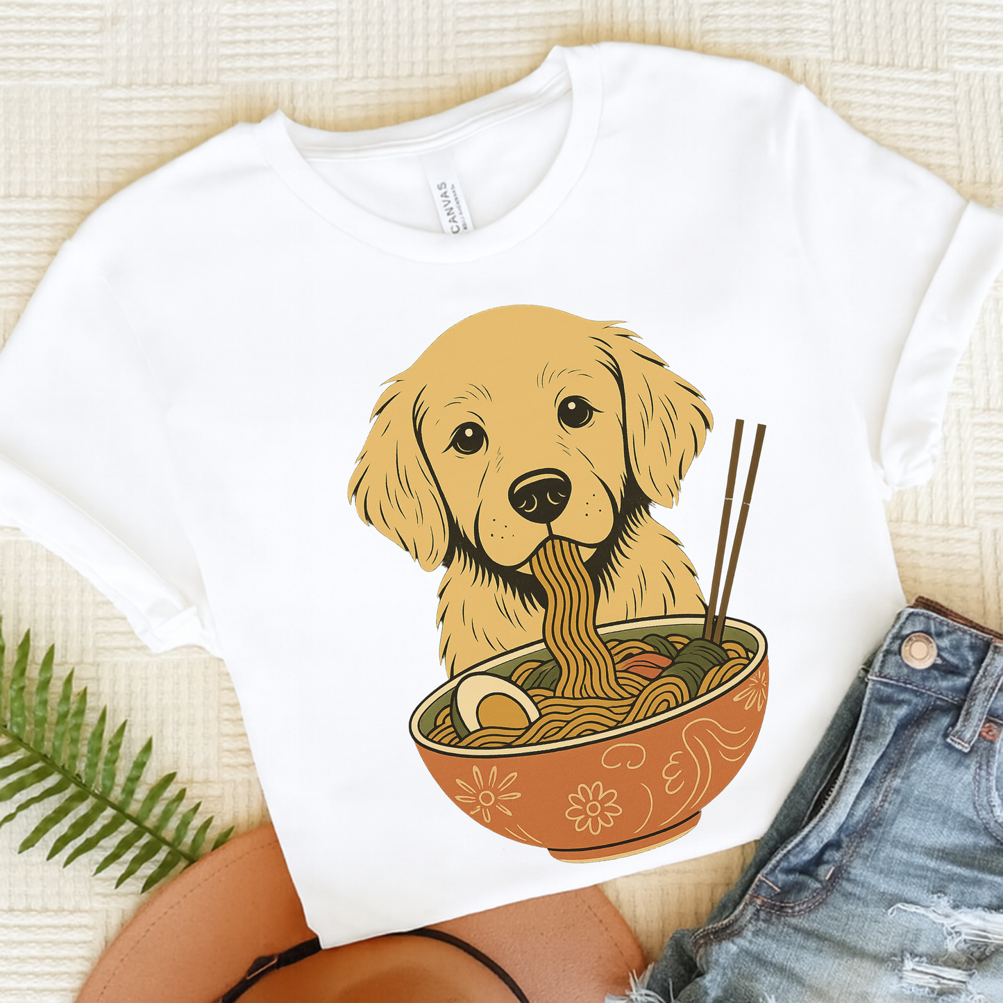 Ramen Golden Retriever Tshirt White