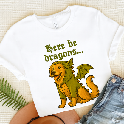 Golden Retriever Here Be Dragons TShirt White