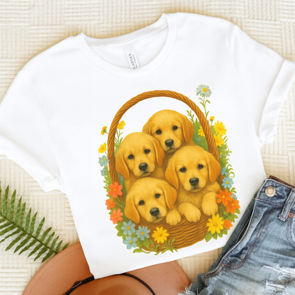 Puppy Basket Golden Retriever Tshirt White