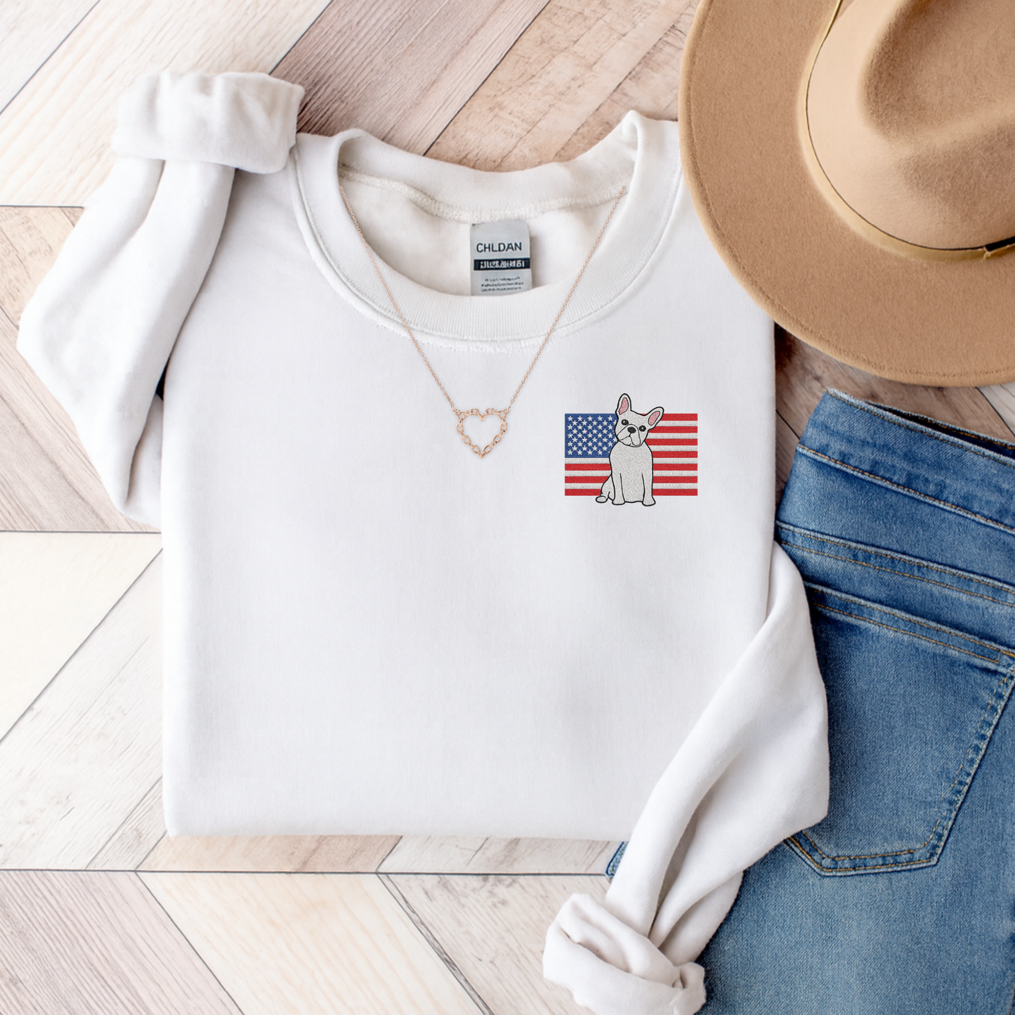 Embroidered Flag White Frenchie Sweatshirt