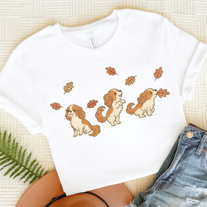 Blenheim Cavalier Chasing Leaves TShirt White