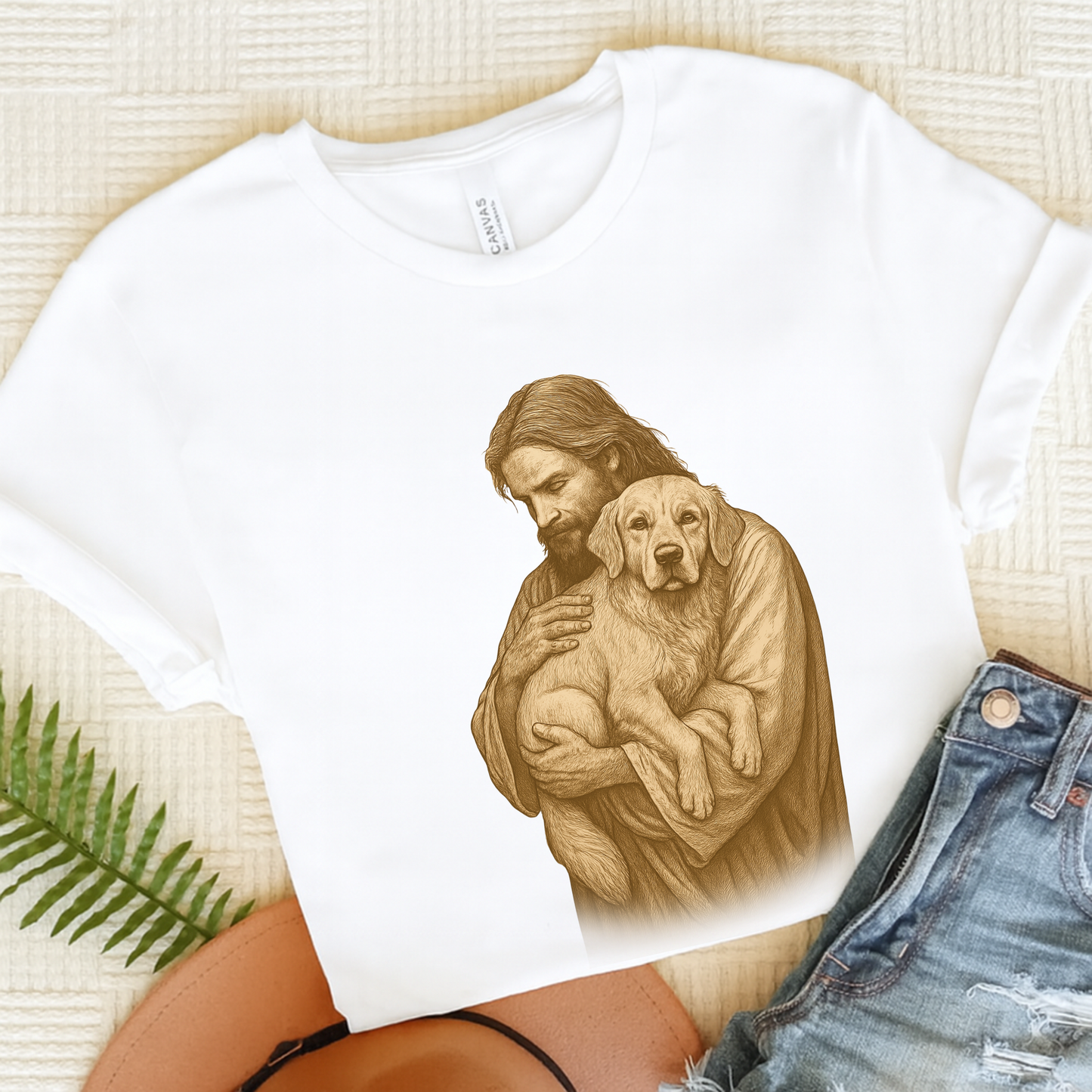 Golden Retriever Jesus TShirt White