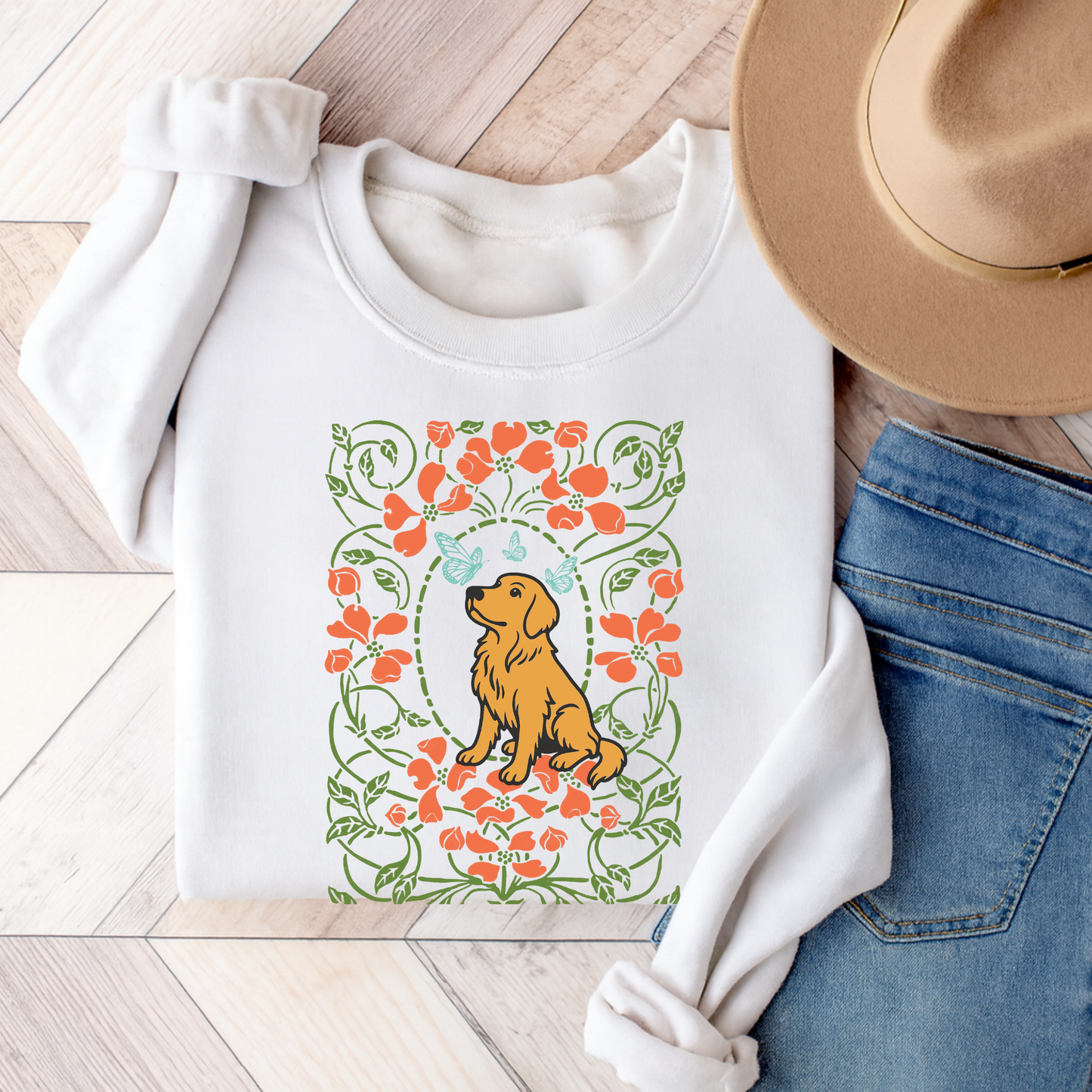 Golden Retriever Butterfly Frame Sweatshirt White