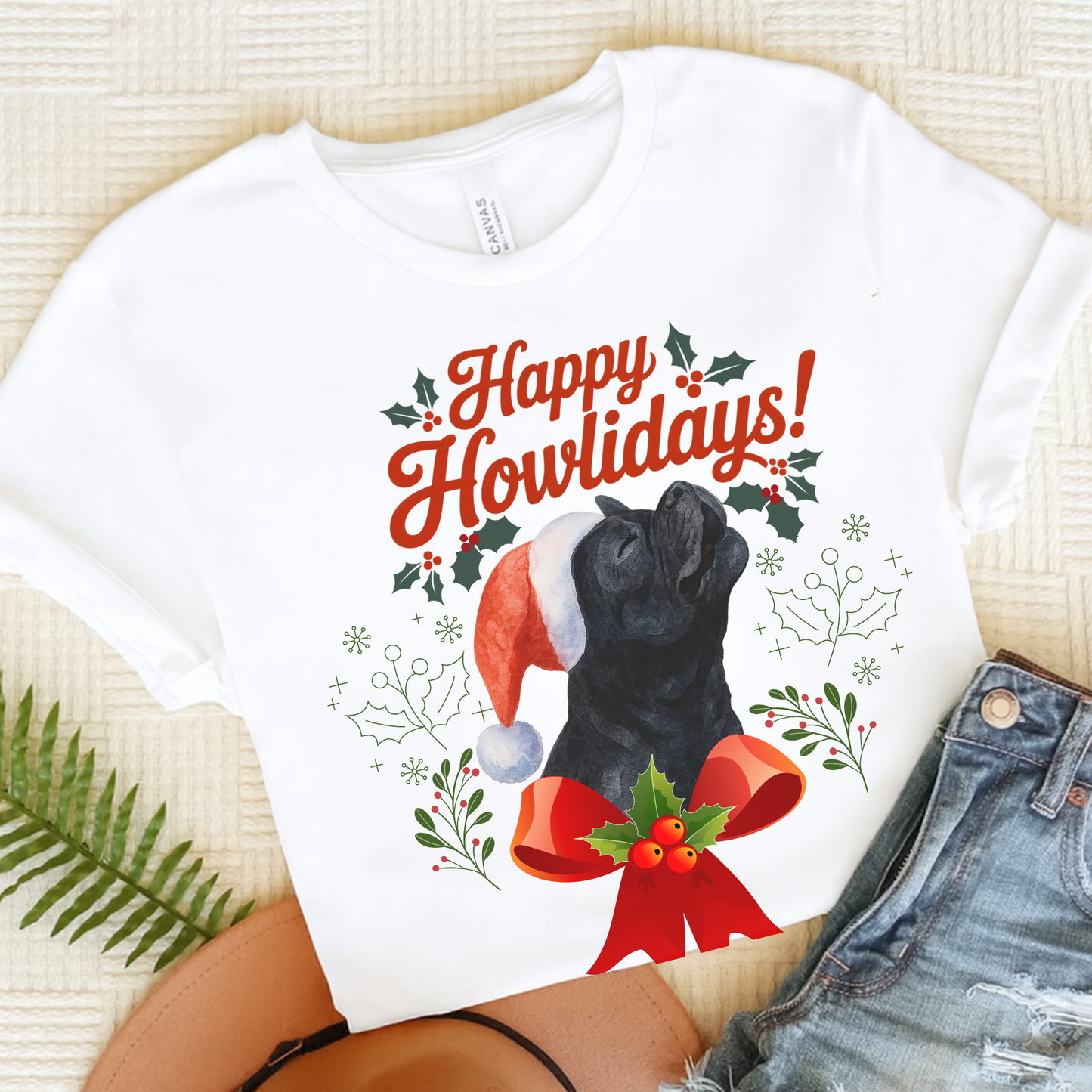 Black French Bulldog Happy Howlidays TShirt