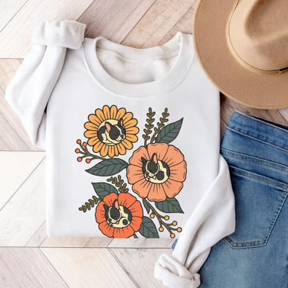 Piebald Frenchie Sleeping Flowers Sweatshirt White