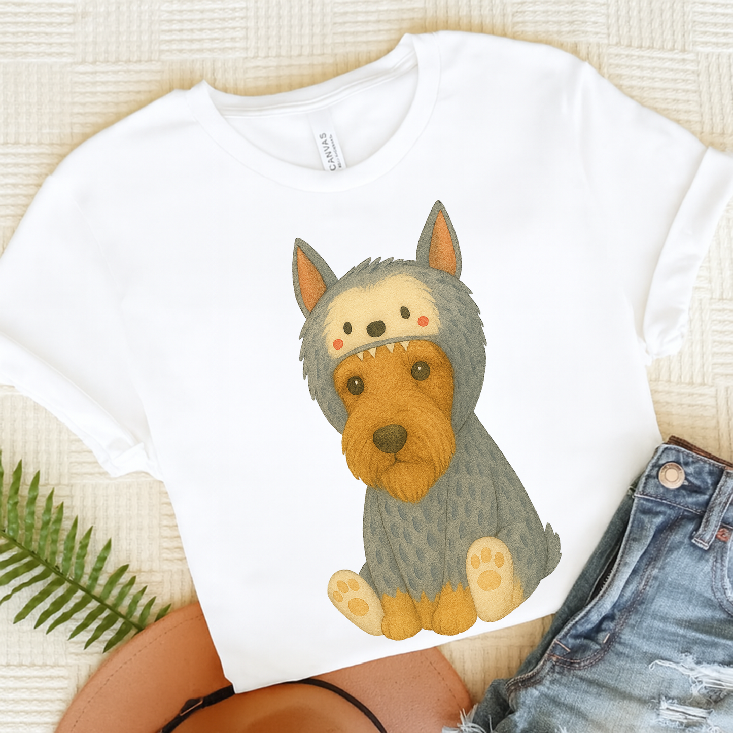 Airedale Terrier Little Monster Tshirt White