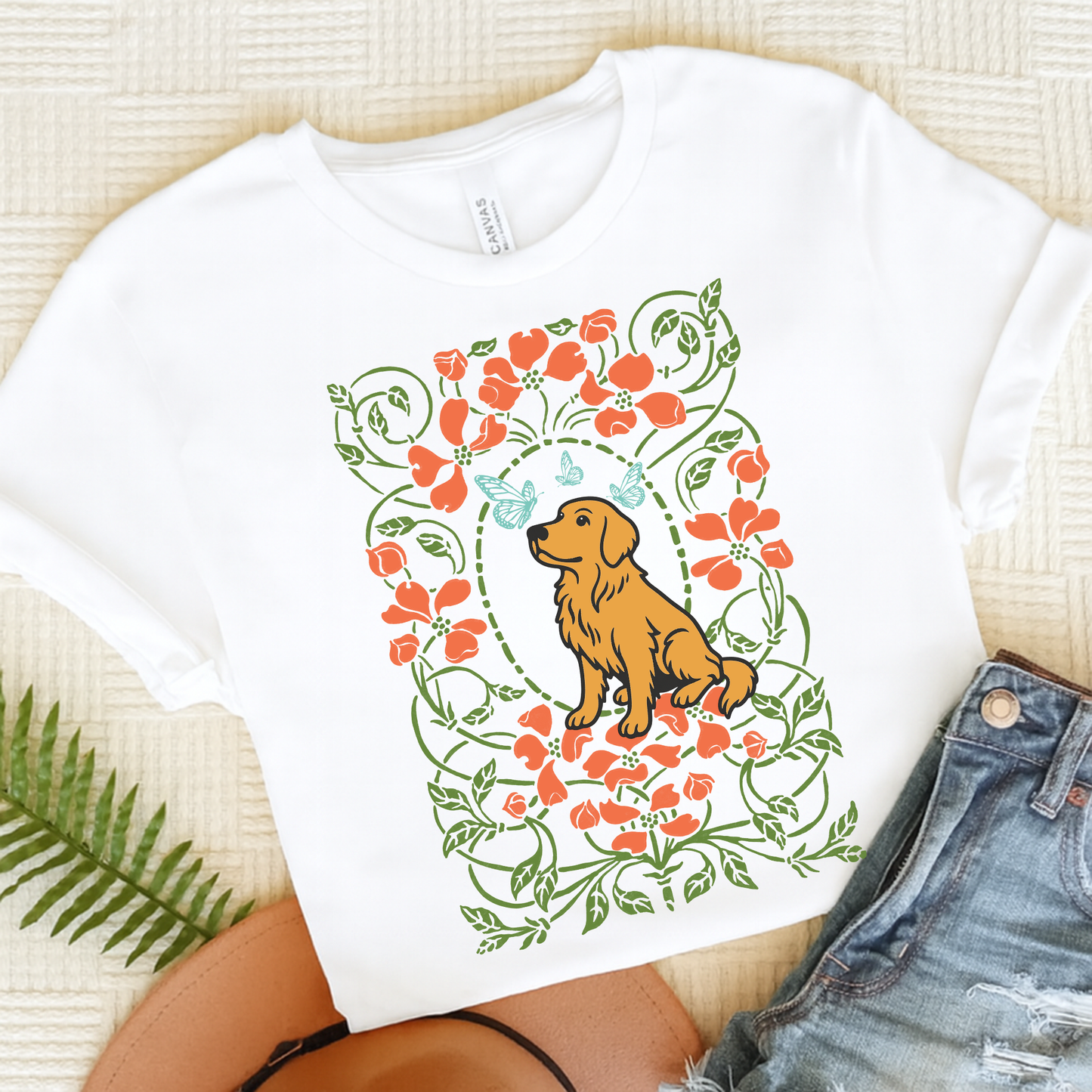 Golden Retriever Butterflies Frame TShirt White