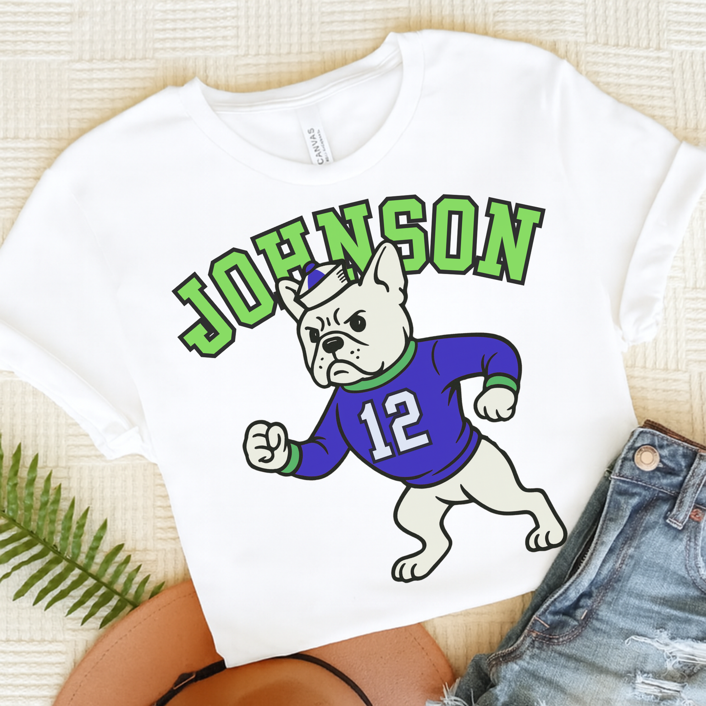 White Frenchie College Mascot TShirt White