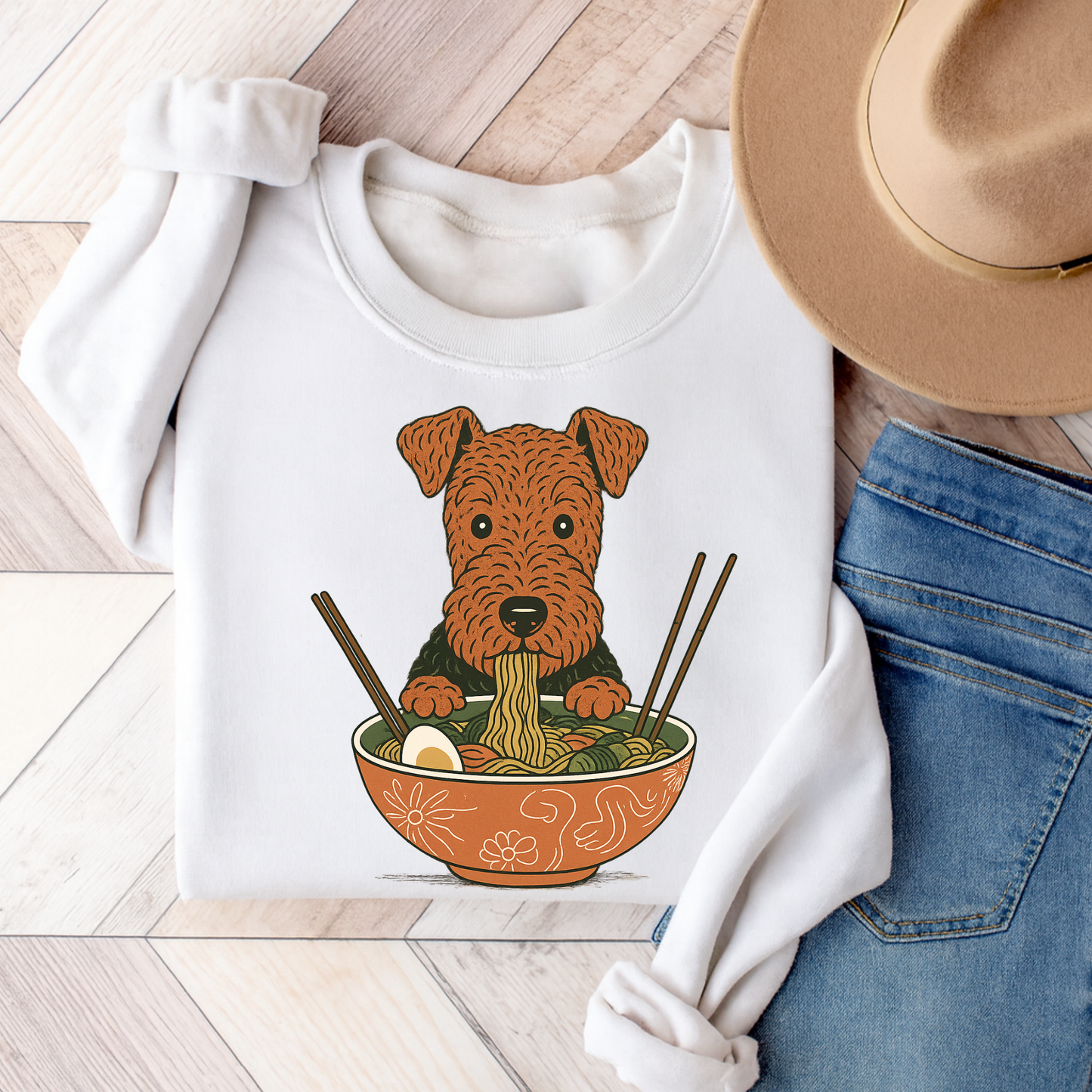 Airedale Terrier Ramen Sweatshirt White