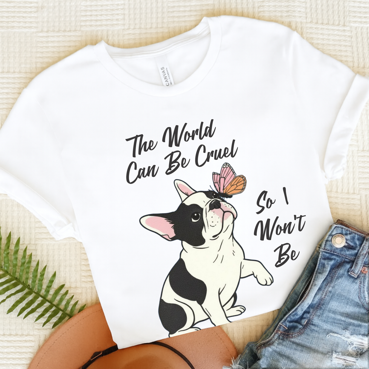 Cruel World Piebald Frenchie Tshirt White
