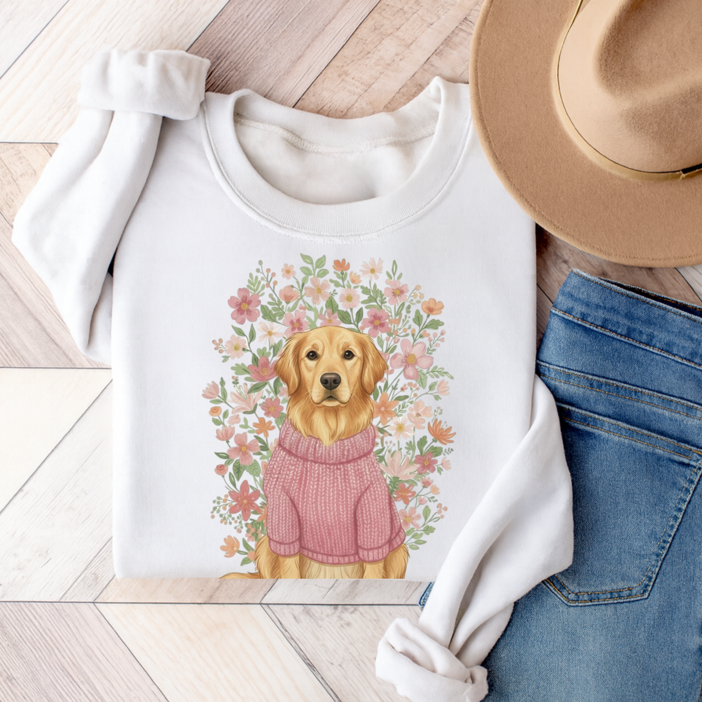 Golden Retriever Bouquet Sweatshirt White