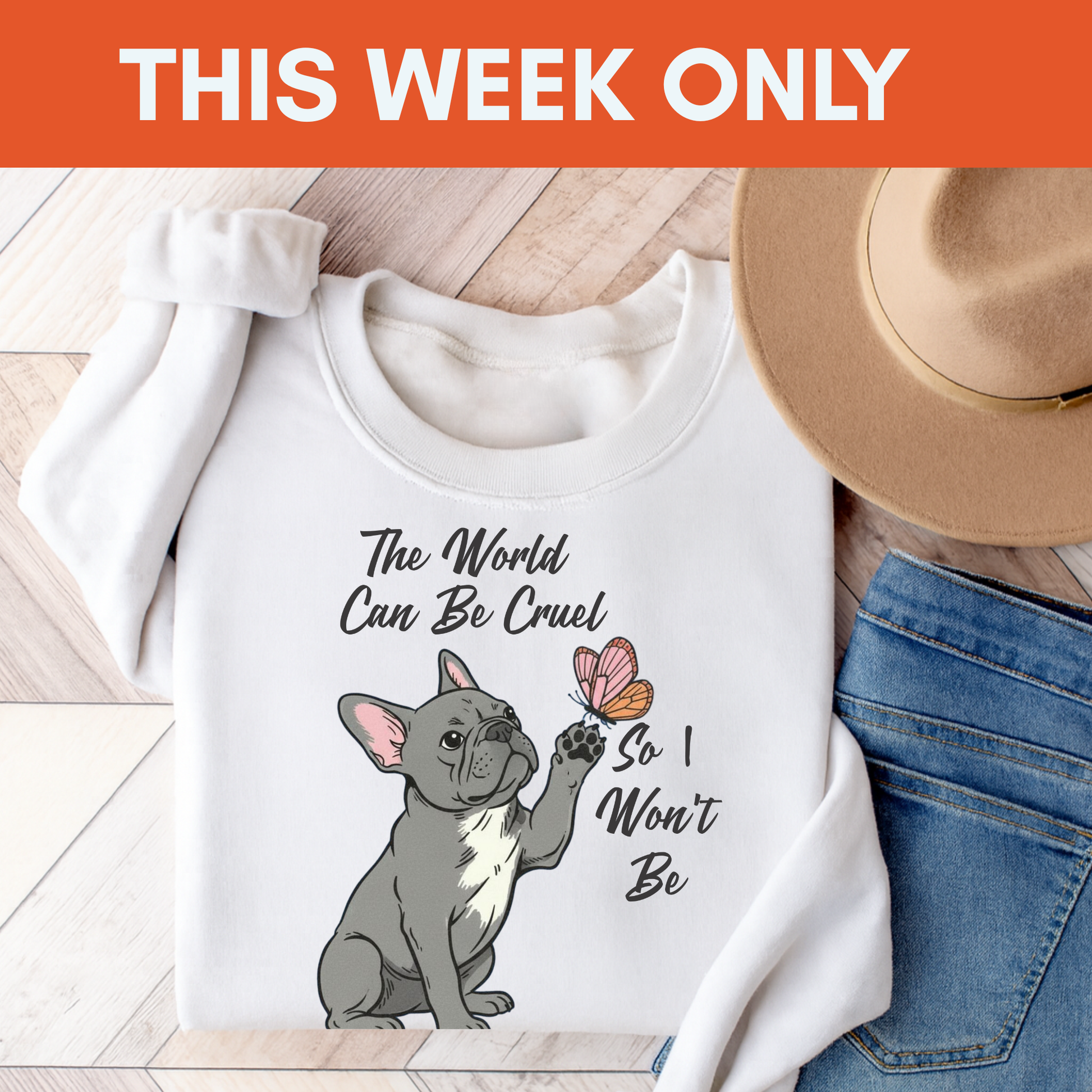 Cruel World Black Frenchie Sweatshirt White