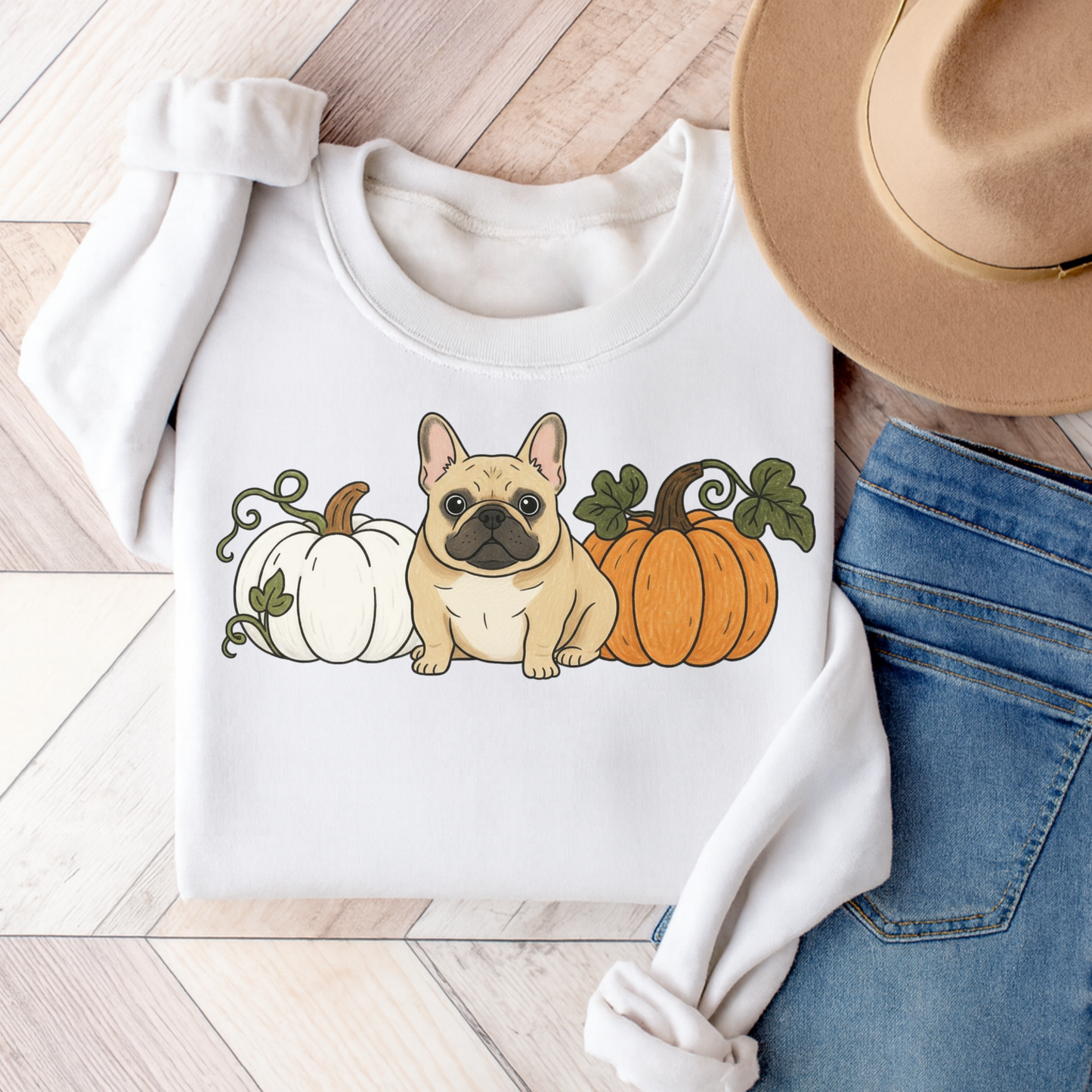 Fawn Frenchie Pupkin Unisex Sweatshirt White