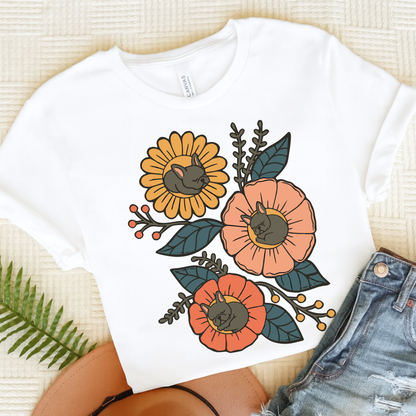 Black Frenchie Sleeping Flowers TShirt White