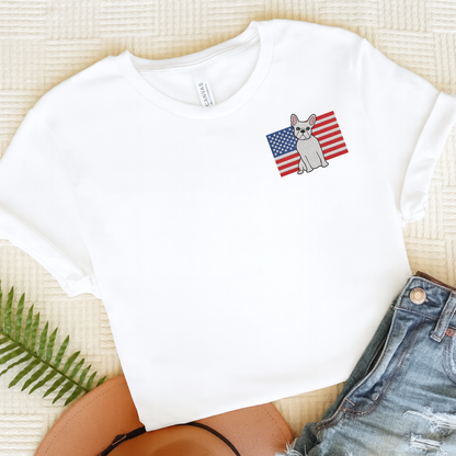 Embroidered Flag White Frenchie TShirt