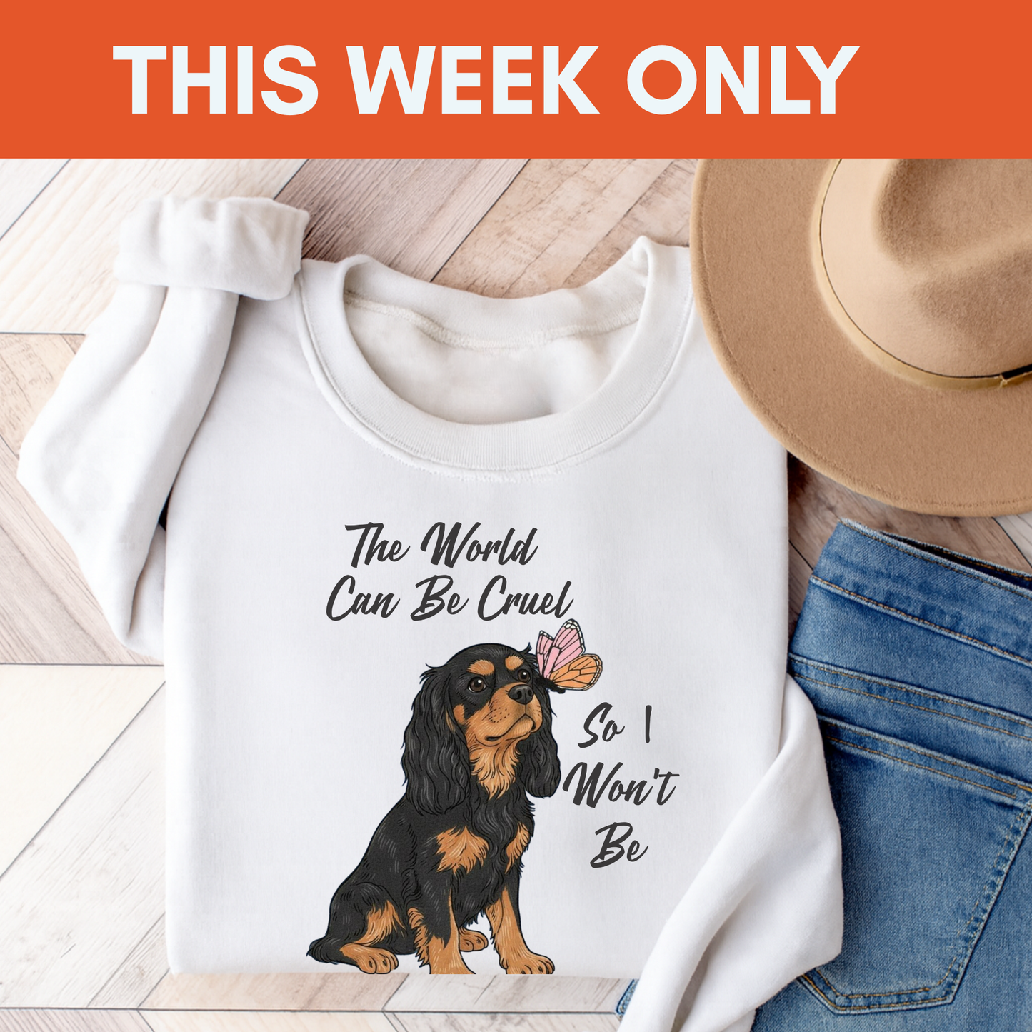 Cruel World Black Tan Cavalier Sweatshirt White