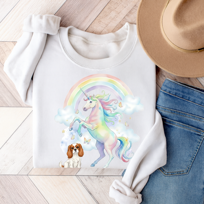 Blenheim Cavalier Watercolor Unicorn Sweatshirt White