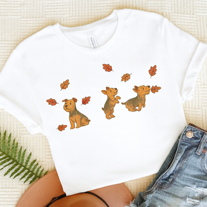Airedale Terrier Chasing Leaves TShirt White