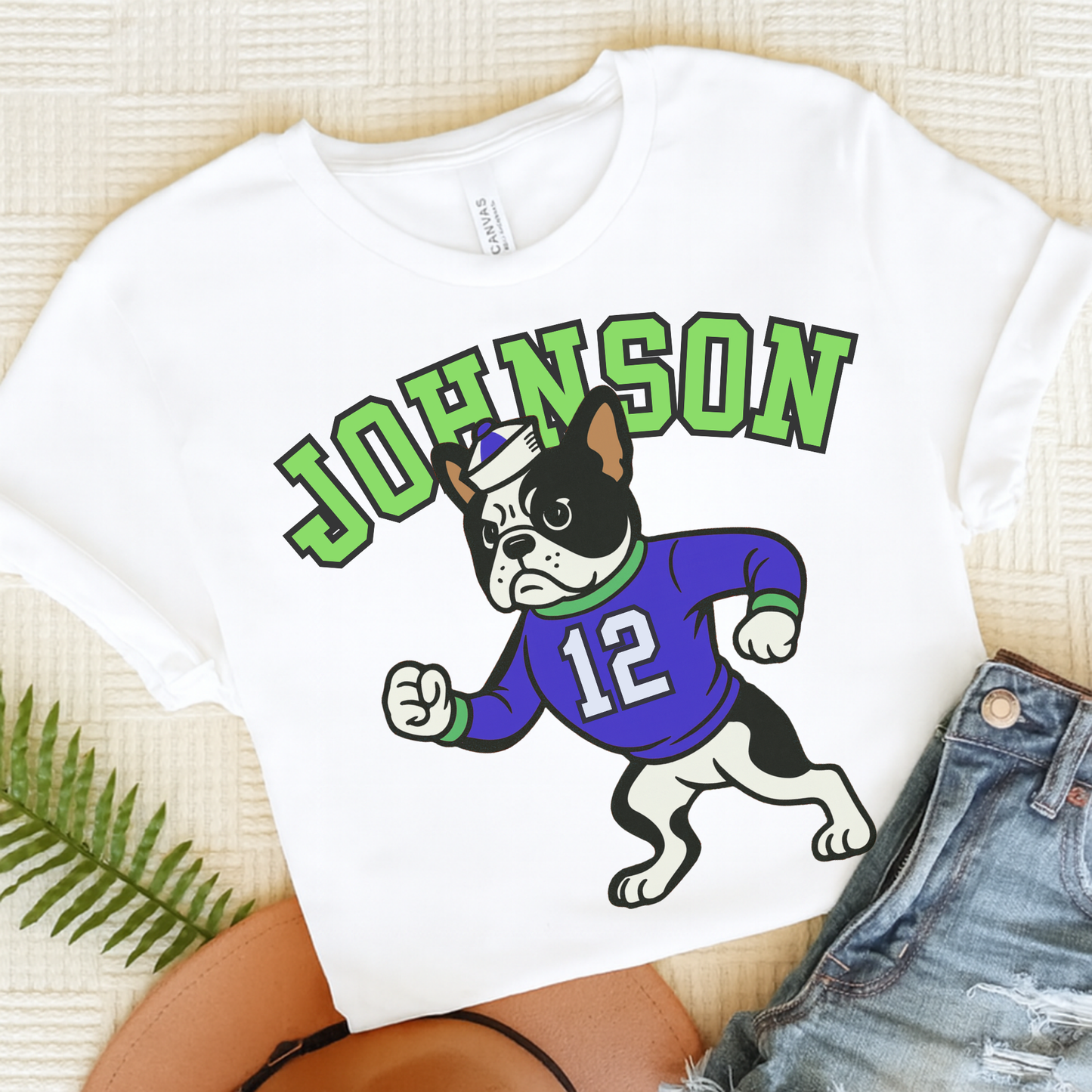 Piebald Frenchie College Mascot TShirt White