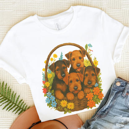 Airedale Terrier Puppy Basket TShirt White