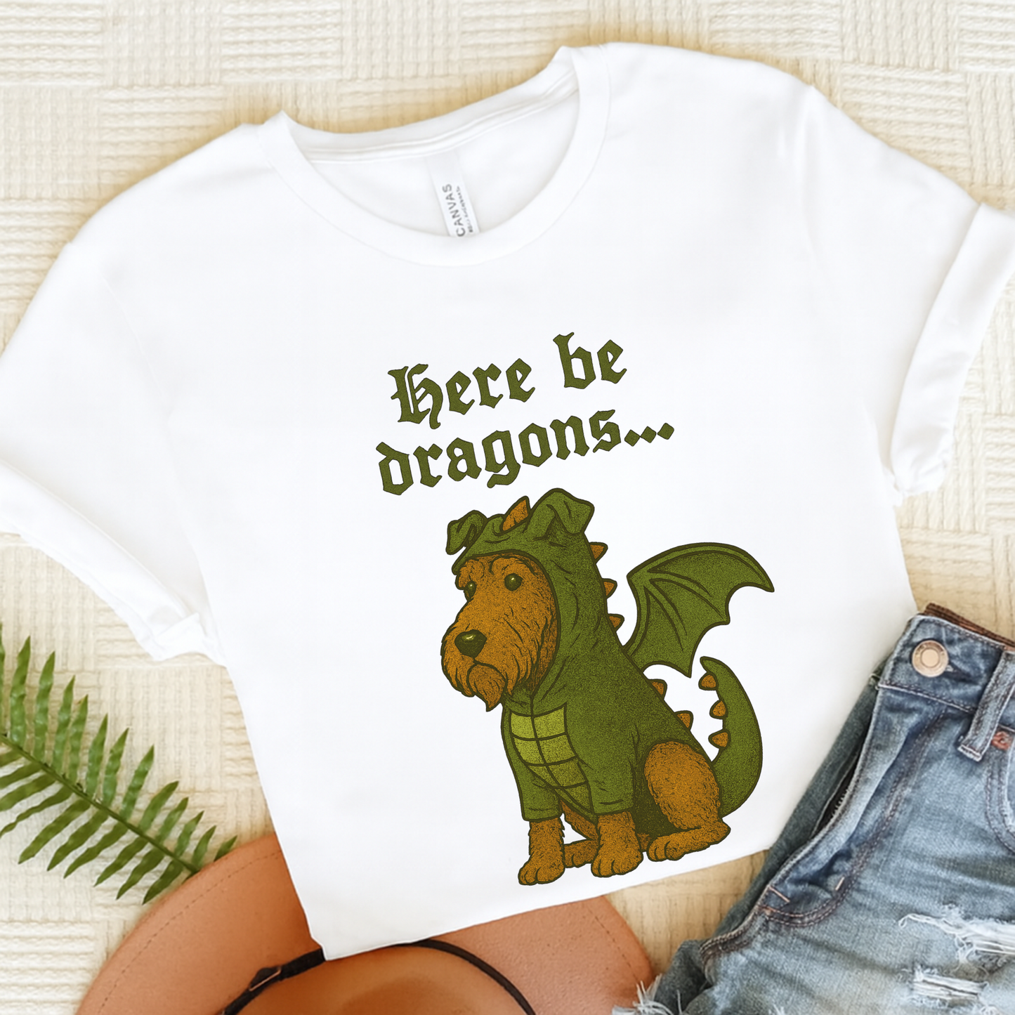 Airedale Terrier Here Be Dragons TShirt White