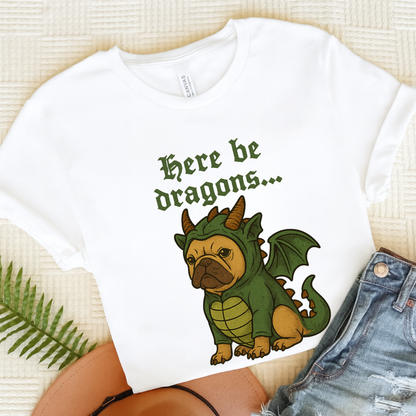 Fawn French Bulldog Here Be Dragons TShirt